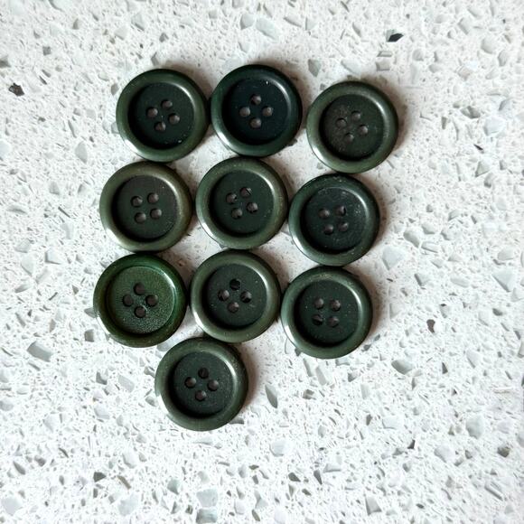 Y2K Vintage Buttons Lot Army Green 10 Pcs Round 4 Hole DIY Art Crafting Sewing - Picture 1 of 5
